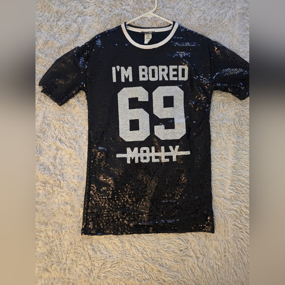 Black Sequins Sparkle T-Shirt / Dress - Clubwear
